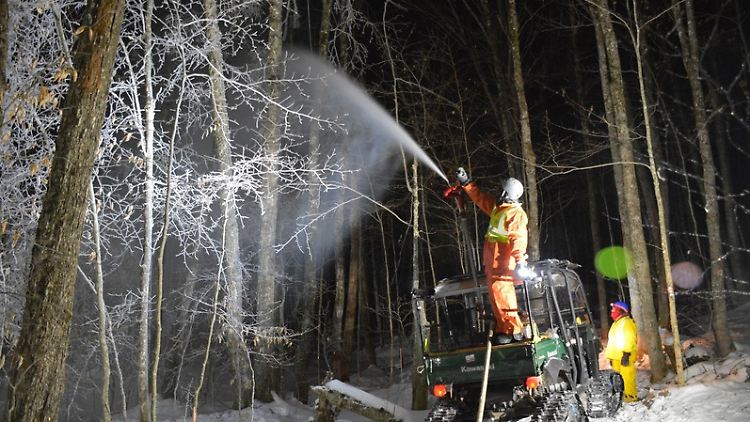 Wissenschaftler bei der Simulation eines Eissturms im Hubbard Brook Experimental Forest bei West Thornton.