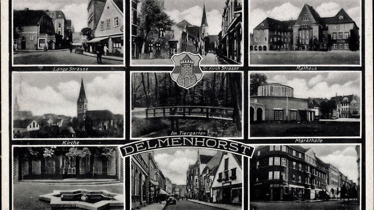 Das wichtigste Delmenhorster Wahrzeichen fehlt auf dieser alten Postkarte: Für repräsentativ hielt man die Nordwolle damals nicht.