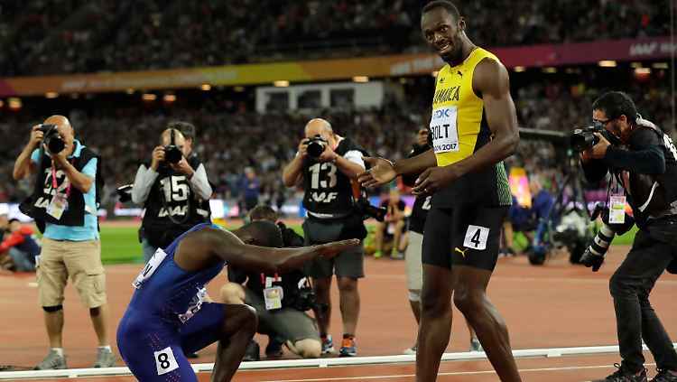 Justin Gatlin huldigt Usain Bolt - dabei ist der US-Amerikaner bei der WM im August schneller als der Jamaikaner.