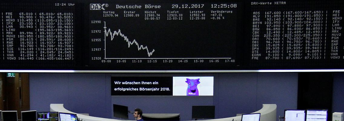Jahresschlusskurse im Dax: An der Frankfurter Börse endete der Xetra-Handel 2017 bereits um 14.00 Uhr.
