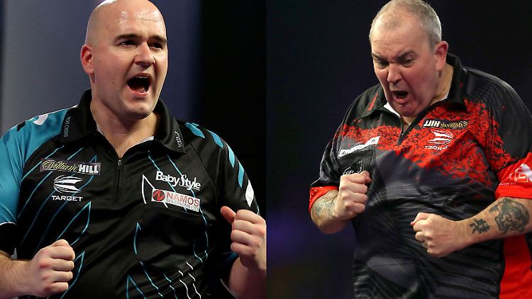 Rob "Voltage" Cross (l.) zieht bei seinem WM-Debüt direkt ins Finale ein - dort trifft er auf Legende Phil "The Power" Taylor (r.).