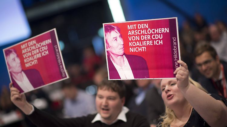 Beim Parteitag im Dezember 2017 protestierten Jusos gegen ein Bündnis mit der Union.