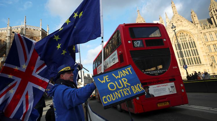 Brexit-Gegner protestieren gegenüber vom Parlament in London.