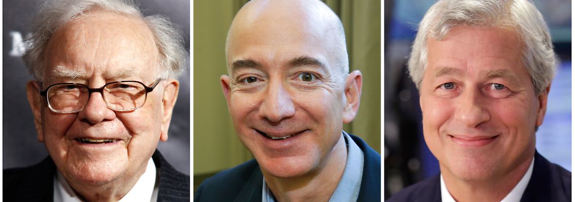 Die Köpfe hinter dem Plan (von links): Warren Buffet von Berkshire Hathaway, Amazon-Chef Jeff Bezos und der Vorstandsvorsitzende von JP Morgan Chase, Jamie Dimon.