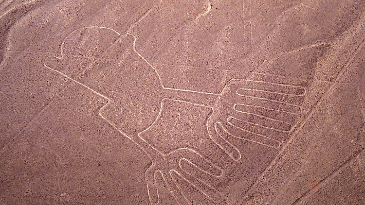 "Las manos"-Figur (deutsch: die Hände), Teil der Nazca-Linien.