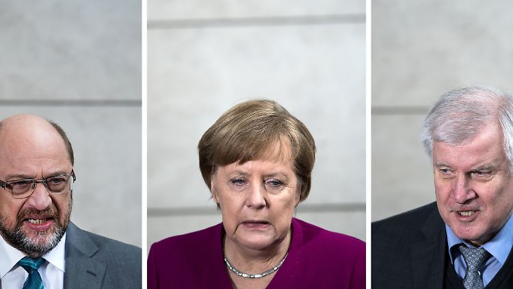 Martin Schulz, Angela Merkel und Horst Seehofer vor Beginn der Verhandlungen am Freitag.