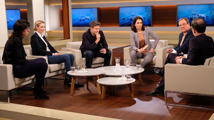 Wills Gäste: Elisabeth Niejahr, Alice Weidel, Robert Habeck, Armin Laschet und Heiko Maas (v.l.).