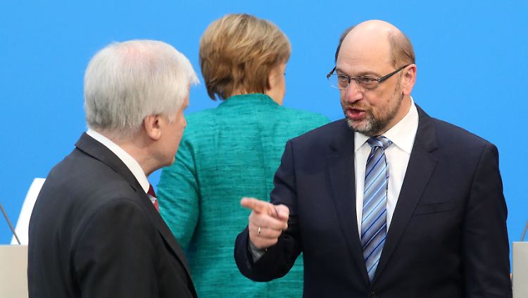 Seehofer, Merkel und Schulz auf ihrer ersten Pressekonferenz nach den Koalitionsverhandlungen.