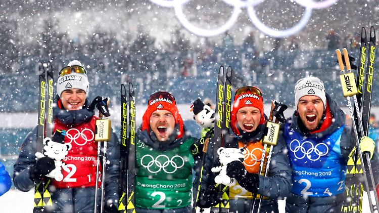 Goldjungs: Die deutschen Kombinieren Vinzenz Geiger (v.l.), Fabian Rießle, Eric Frenzel und Johannes Rydzek.