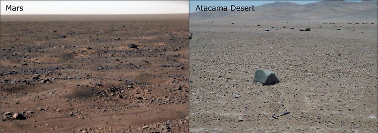 Die Marsoberfläche und die Atacama-Wüste im Vergleich.