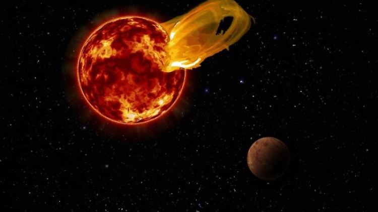 Ein gewaltiger Flare bricht aus Proxima Centauri aus - hier in einer Computergrafik.
