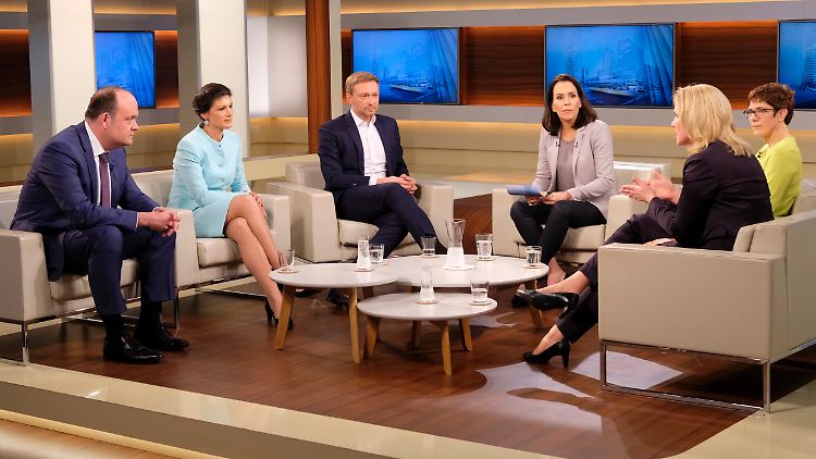 Wills Gäste, von links nach rechts: Robin Alexander, Sahra Wagenknecht, Christian Lindner, Manuela Schwesig, Annegret Kramp-Karrenbauer