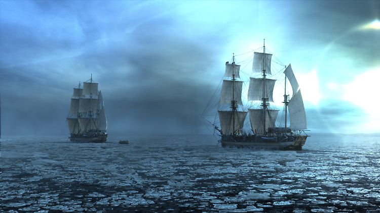Die "HMS Terror" und "HMS Erebus" auf dem Weg ins eiskalte Verderben.