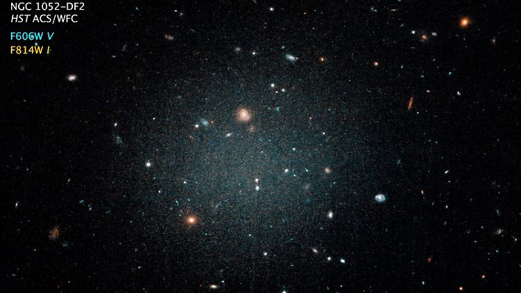 Dieses Bild machte Weltraumteleskop Hubble von der Galaxie NGC 1052-DF2. Da sie transparent ist, sind auch dahinterliegende Galaxien zu sehen.
