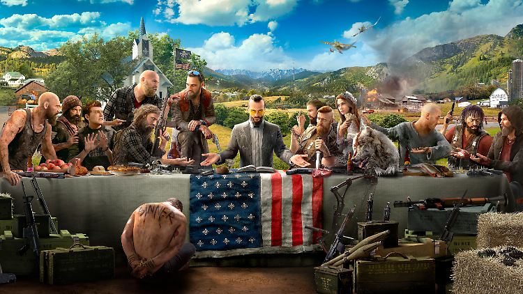 Letztes Abendmahl in "Far Cry 5" - gespickt mit allem was in den USA gerade aneckt.