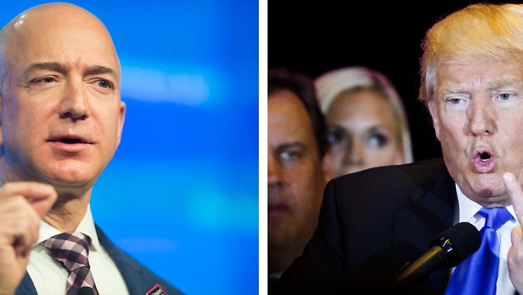 Jeff Bezos, reichster Mann der Welt und Amazon-Gründer (l.) und Trump verbindet herzliche Abneigung. 