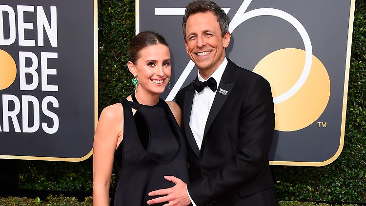 Da war sie noch schwanger: Alexi Ashe und Seth Meyers bei den Golden Globes im Januar.