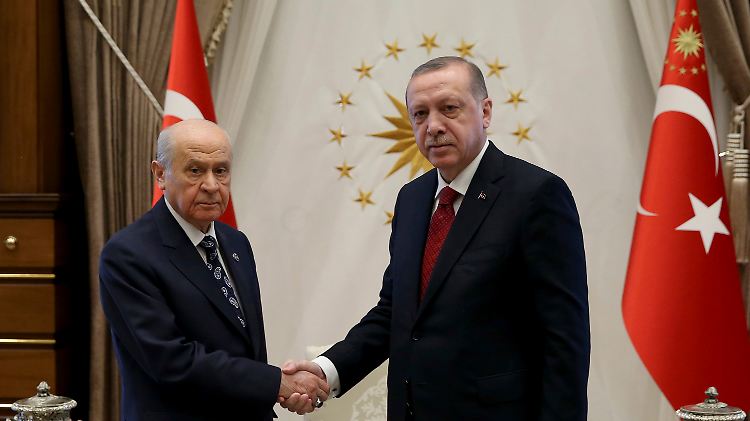 Sind sich einig geworden: Erdogan und der Vorsitzende der Partei der Nationalistischen Bewegung MHP, Bahceli (l.).