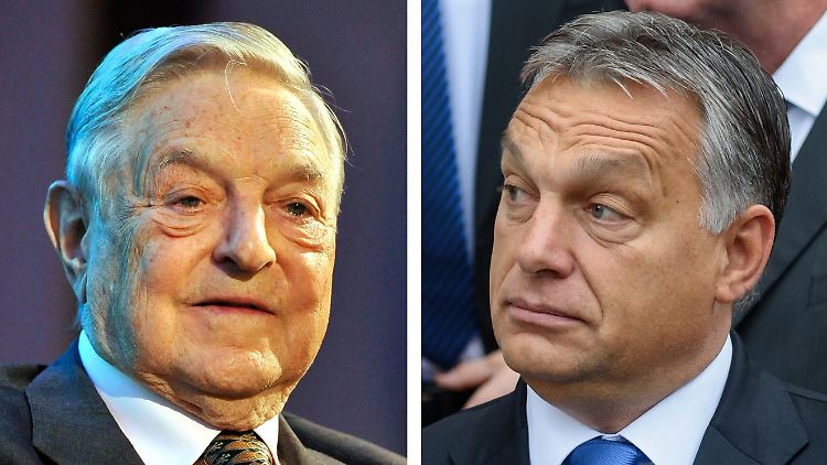 Ungarns Ministerpräsident Orbán (r) unterstellte Soros im Wahlkampf, eine muslimische Massenzuwanderung zu organisieren. 