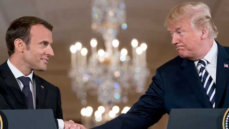 Donald Trump und Emmanuel Macron während einer Pressekonferenz im Weißen Haus.
