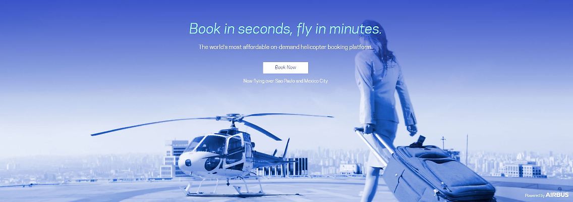 Webseite vom Heli-Dienst Voom: Kunden können bis eine Stunde vor dem gewünschten Abflug buchen.
