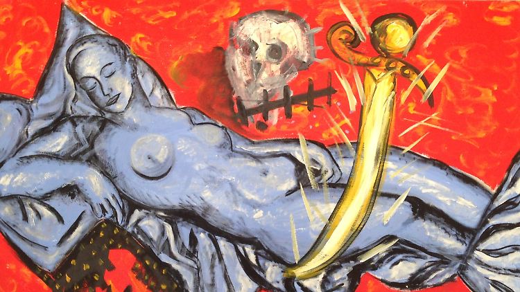 Mit dem Gemälde "Liegendes Mädchen mit Säbel, das Mädchen und der Tod" sorgte Stefan Szczesny 2014 im Papstpalast in Avignon für Aufruhr.