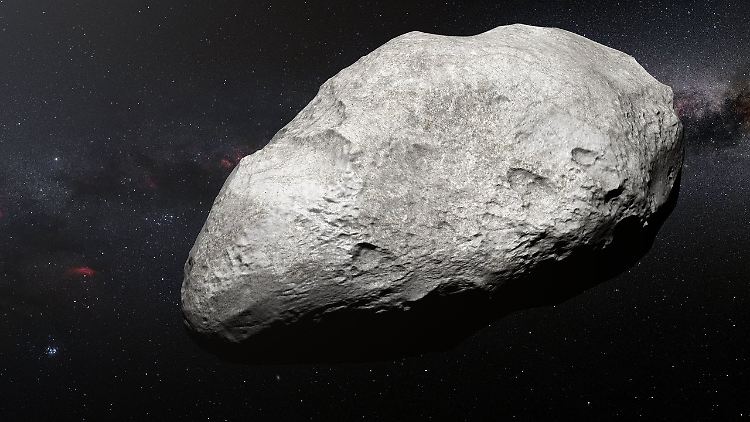 Asteroid "2004 EW95" in einer Computergrafik. Er ist 300 Kilometer groß und vier Milliarden Kilometer weit weg.
