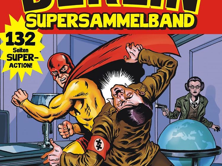 Auf dem Cover von "Captain Berlin Supersammelband" streckt der Held seinen Erzfeind nieder.