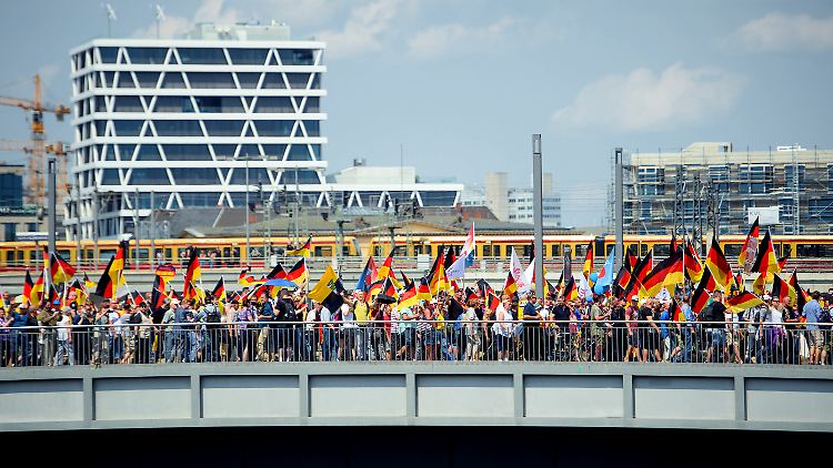 Anhänger der AfD ziehen durch Berlin.