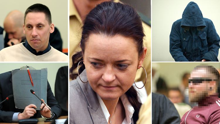 Neben Beate Zschäpe sind im NSU-Prozess Ralf Wohlleben (oben links), Holger G. (unten links), Carsten S. (oben rechts) und André E. (unten rechts) angeklagt.