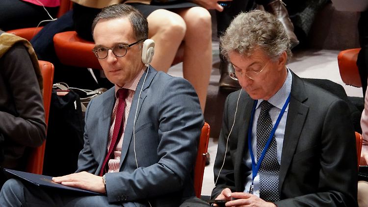 Außenminister Heiko Maas mit Christoph Heusgen, dem deutscher Botschafter bei den Vereinten Nationen. Das Foto zeigt die beiden im März 2018 bei einer Sitzung des Sicherheitsrates.