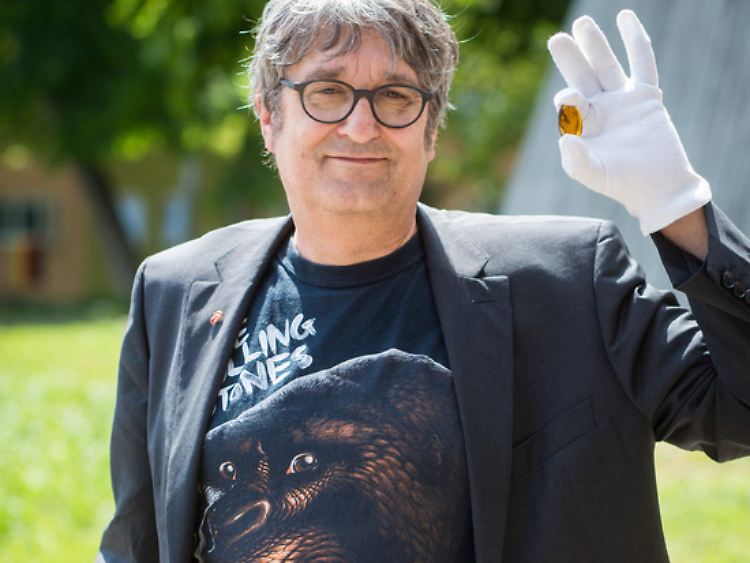Insektenforscher Staniczek mit einer von sieben neu entdeckten, in uraltem Bernstein konservierten Steinfliegen, der "Largusoperla micktaylori".