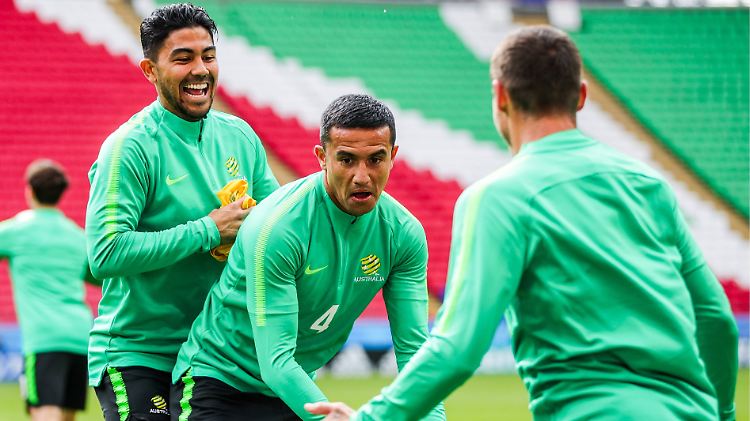 Tim Cahill (M.) ist Australien WM-Rekordtorschütze. Er sollte vielleicht gegen Dänemark zum Einsatz kommen ...