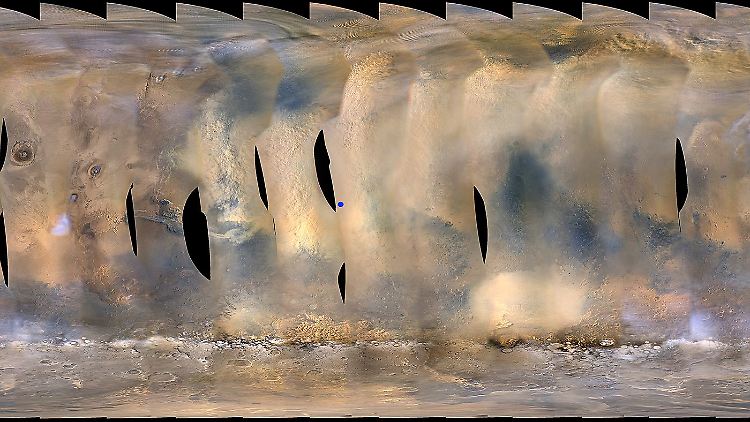 Dieses Bild des Sandsturms auf dem Mars wurde vom "Mars Reconnaissance Orbiter"-Raumschiff der Nasa aufgenommen.