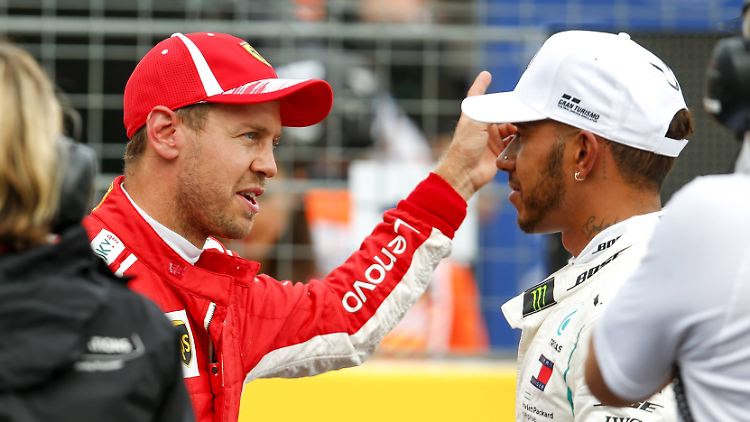 Sebastian Vettel (l.) startet in Frankreich von Platz drei. Lewis Hamilton hat die Pole Position inne.