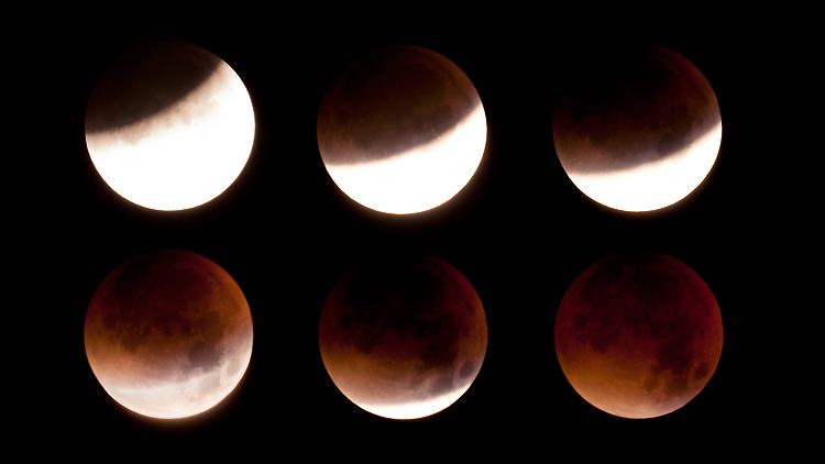 Totale Mondfinsternis am 28. September 2015, beobachtet in Kiel durch ein Teleskop.