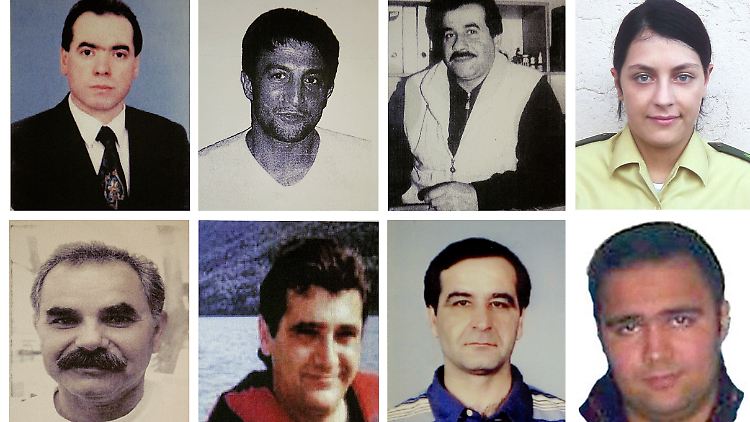 Die zehn durch den NSU Ermordeten: Enver Simsek, Abdurrahim Özüdogru, Süleyman Tasköprü, Habil Kilic und die Polizistin Michele Kiesewetter (o.v.l.). Mehmet Turgut, Ismail Yasar, Theodoros Boulgarides, Mehmet Kubasik und Halit Yozgat (u.v.l.)