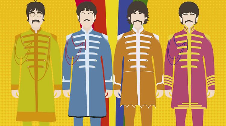 Erkennen Sie sie? Natürlich: John Lennon, Paul McCartney, George Harrison und Ringo Starr in ihren "Sgt. Pepper"-Outfits.