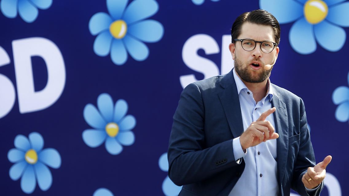 Ihr Erfolg könnte zu uneindeutigen Mehrheitsverhältnissen in Schweden führen: die Rechtspopulisten von der Partei Sverigedemokraterna.