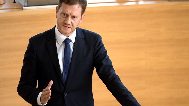 Ministerpräsident Michael Kretschmer während seiner Regierungserklärung.