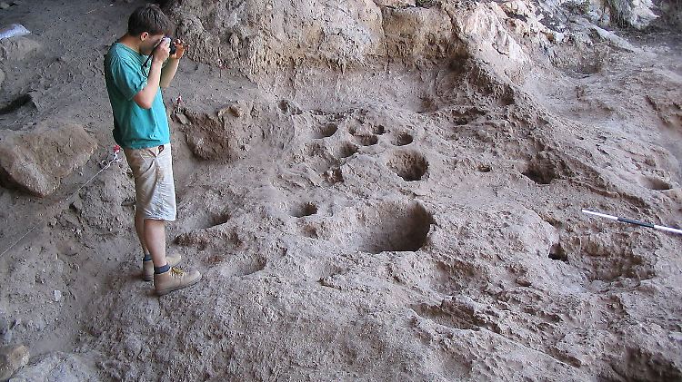 Vertiefungen im Boden, die Hinweise auf eine rund 13.000 Jahre alte Alkohol-Produktionsstätte sind. Archäologen zufolge handelt es sich um den frühesten Nachweis für eine Herstellung von Alkohol. 
