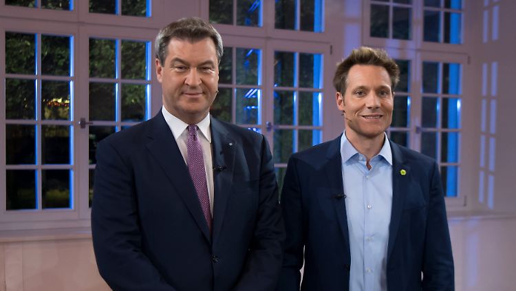 Ministerpräsident Söder und Grünen-Fraktionschef Hartmann nach dem TV-Duell.