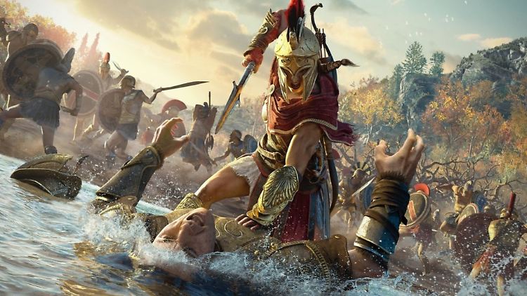 Alexios, Enkel von Leonidas, wirft sich in die Schlacht.