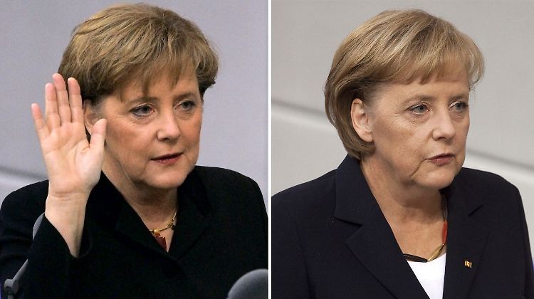 Viermal Merkel, viermal Vereidigung als Bundeskanzlerin.