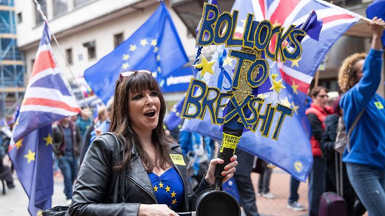Während des Parteitags der Konservativen in Birmingham zeigen Demonstranten, was sie vom Brexit halten.