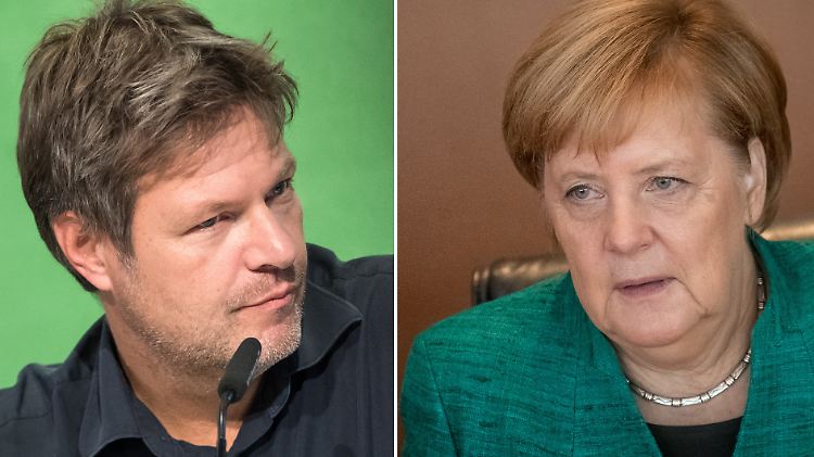Der eine auf der Erfolgsspur - die andere in der Krise: der Grünen-Vorsitzende Robert Habeck und Kanzlerin Angela Merkel.