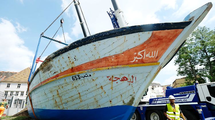 Das Flüchtlingsboot im Sommer 2016, als es in Wittenberg ankam.
