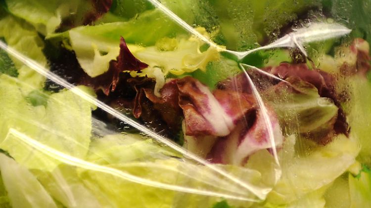 Abgepackter Salat im Supermarkt: Es ist ratsam, eher frische Salate zu konsumieren als vorgeschnittene Produkte.