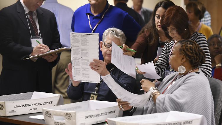 Wahlhelfer und -beobachter zählen in Florida nach. Die maschinelle Nachzählung war zu knapp.