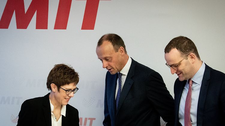 Annegret Kramp-Karrenbauer, Friedrich Merz und Jens Spahn bei der MIT-Sitzung.
